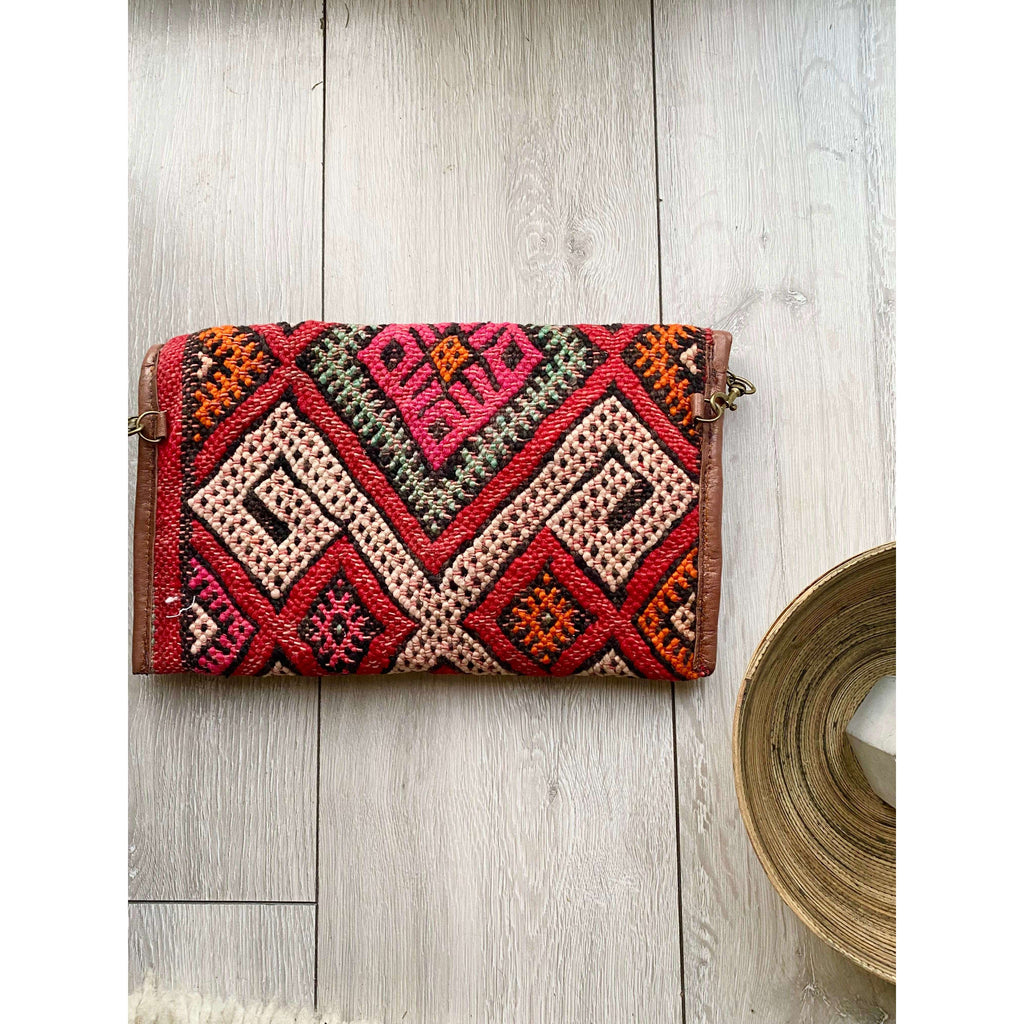 Moroccan Red Multi Colour Kilim Hand Clutch no. 4,Moroccan Red Multi Colour Kilim Hand Clutch no. 4