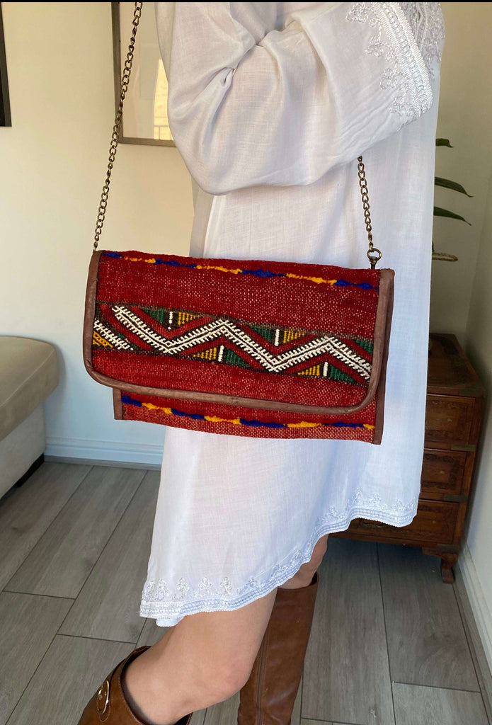 Moroccan Red Multi Colour Kilim Hand Clutch No.5,Moroccan Red Multi Colour Kilim Hand Clutch No.5