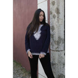 Asmahan Style Navy Blue Embroidery Tunic - Maison De Marrakech