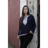 Asmahan Style Navy Blue Embroidery Tunic - Maison De Marrakech