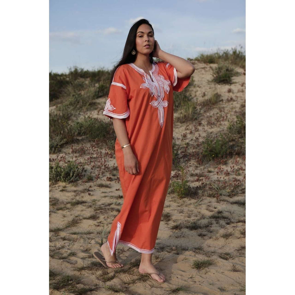 Orange & White Caftan Kaftan Aziza Maxi Dress-moroccan kaftan - Maison De Marrakech