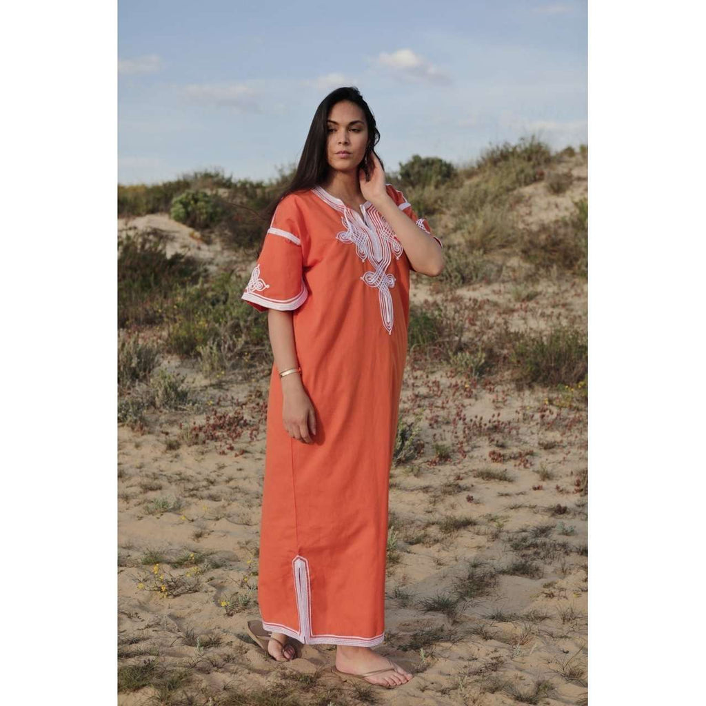 Orange & White Caftan Kaftan Aziza Maxi Dress-moroccan kaftan - Maison De Marrakech