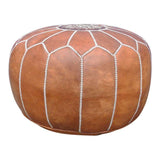 Tan Brown Moroccan Leather Pouf -for Gifts - Maison De Marrakech