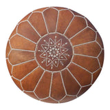 Tan Brown Moroccan Leather Pouf -for Gifts - Maison De Marrakech