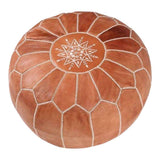 Tan Brown Moroccan Leather Pouf - Maison De Marrakech