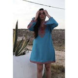 Turquoise Blue & Orange Embroidery Nadia Tunic Dress - Moroccan Tunic - Maison De Marrakech