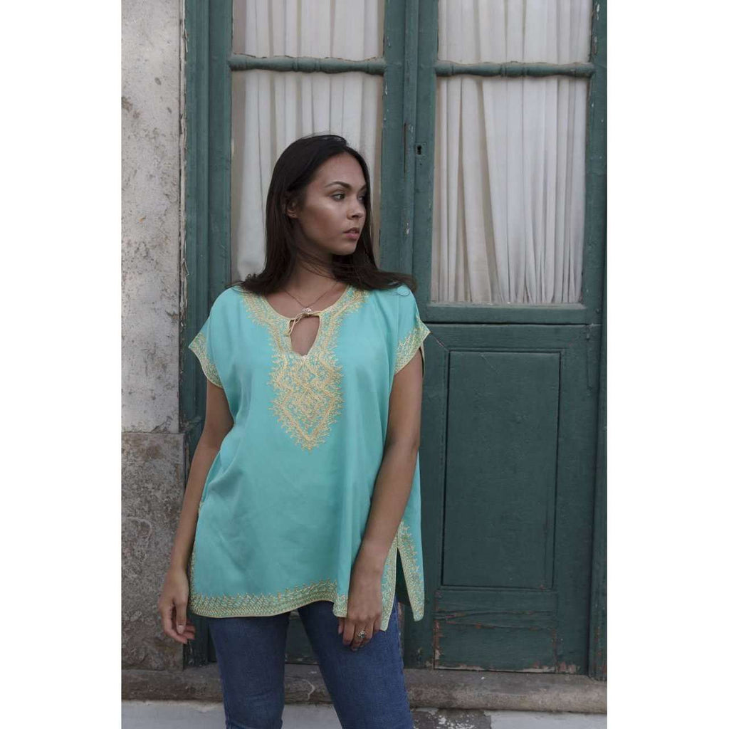 Anabelle Style Emerald Green with Gold Embroidery Tunic-Moroccan Tunic - Maison De Marrakech