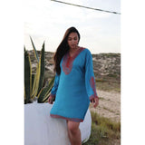 Turquoise Blue & Orange Embroidery Nadia Tunic Dress - Moroccan Tunic - Maison De Marrakech