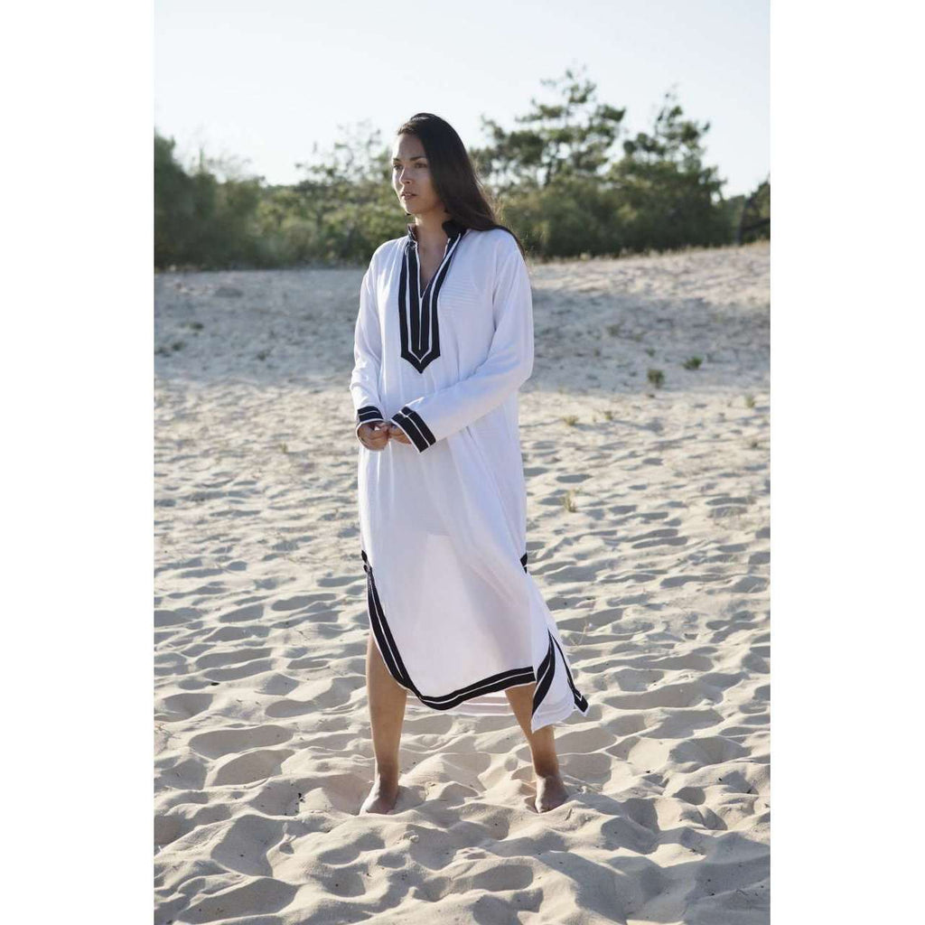 White Navy Blue Mariam Kaftan Caftan Dress-Moroccan Kaftan - Maison De Marrakech