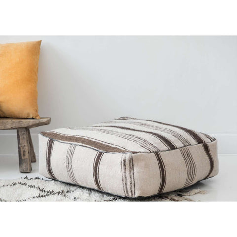 Moroccan White with Brown Kilim Pouf - Maison De Marrakech