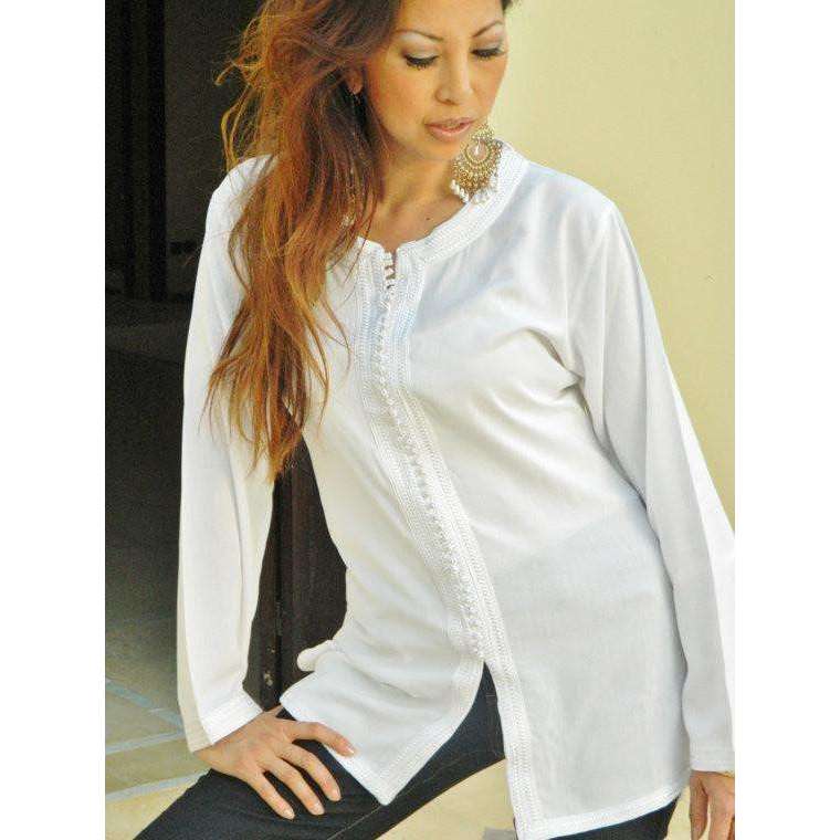 White Magrib Shirt -perfect for casualwear, loungewear, as birthday, honeymoon gifts for her, resortwear - Maison De Marrakech