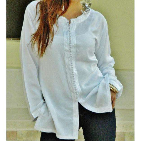 White Magrib Shirt -perfect for casualwear, loungewear, as birthday, honeymoon gifts for her, resortwear - Maison De Marrakech