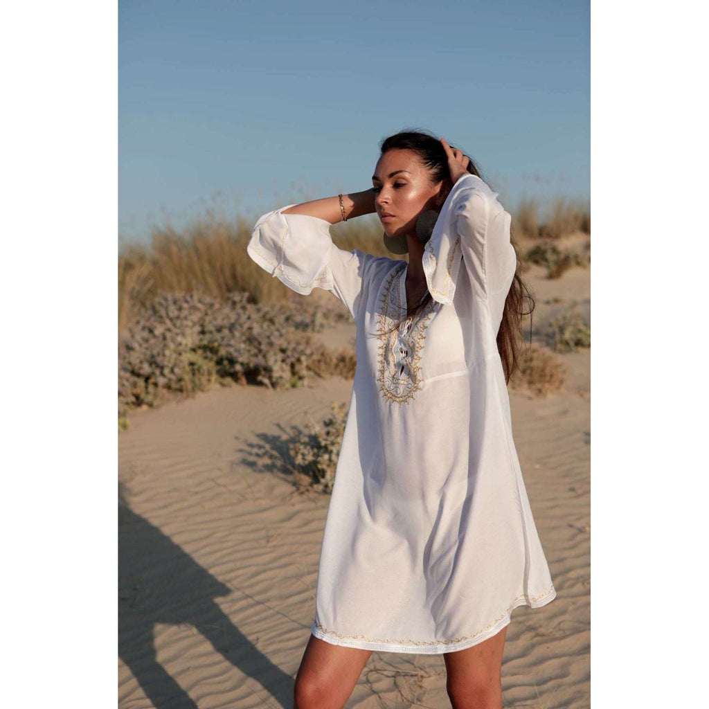 White & Gold Marrakech Moroccan Boho Tunic- Moroccan Tunic,White & Gold Marrakech Moroccan Boho Tunic- Moroccan Tunic